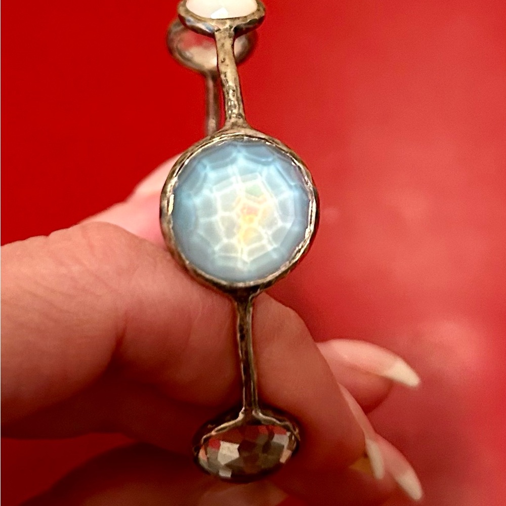 Mother of Pearl & Quartz Lollipop wonderland 6-Stone Bangle large stone *RARE* - Picture 11 of 13